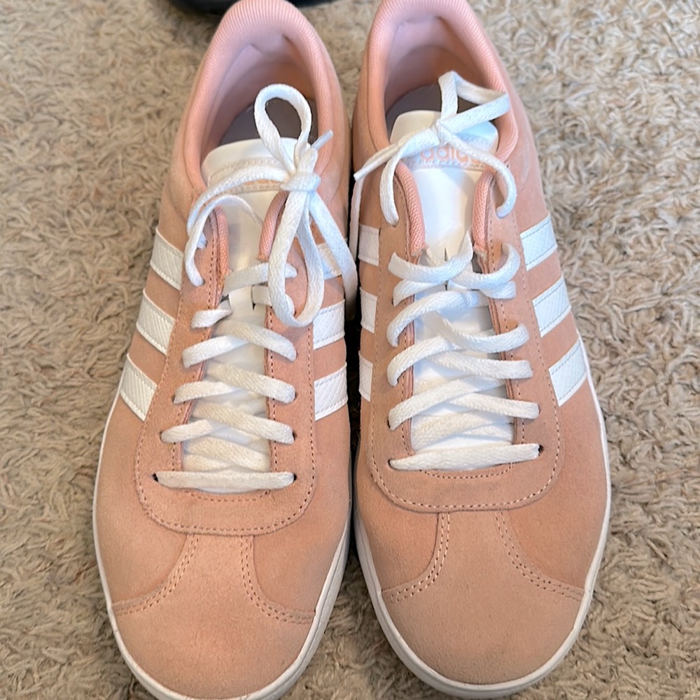 Pink suede Adidas sneakers